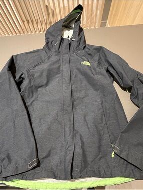 The North Face Dark Gray Hooded Jacket with Lime Accents